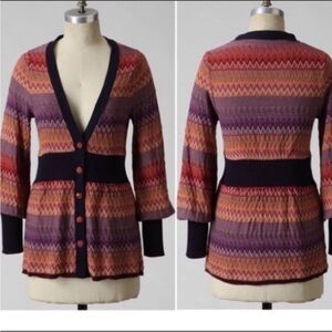 Anthropologie Moth Fiamma Purple Zigzag Chevron Cardigan S